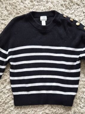 H&M Black and White Striped Knit Sweater with Gold Buttons